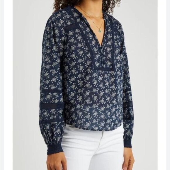 Veronica Beard Tops - Veronica Beard Kent Navy Long Sleeve Vintage Inspired Cotton Floral Blouse Sz S